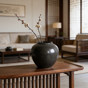 Jarrón Redondo Retro de Lujo para Arreglos Florales, Decoración para Sala de Estar y Comedor, Adorno <span class=keywords><strong>Wabi</strong></span> Negro - Product Image 3