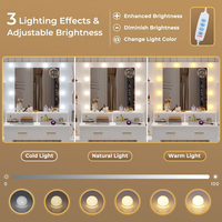 Ensemble de coiffeuse de chambre moderne européen blanc avec miroir LED éclairé réglable et rangement intégré