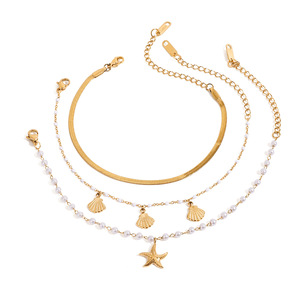 Collar de Perlas con Colgante de Estrella de Mar, Chapado en Oro de 18K, Acero Inoxidable, Joyería Unisex para Uso Diario, Cadena de Perlas Blancas - Product Image 1