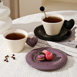 Creative Heart Shaped Handle Ceramic Coffee <b>Cup</b> and Saucer Set with Spoon - Product Image 2