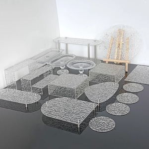 Support de présentation moderne en verre acrylique pour desserts et gâteaux avec texture ondulée pour mariage, fiançailles, pause thé - Product Image 1