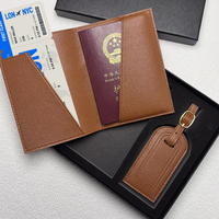 Ensemble de couverture de passeport et d'étiquette de bagage en cuir PU de qualité supérieure avec motif palmier, porte-billets de voyage, étiquette nominative, avec boîte cadeau