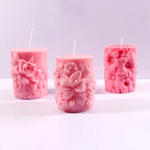 Moule à bougie en résine en forme de pilier de fleurs, moule en silicone gaufré pour la décoration de la maison, moule à bougie parfumée - Product Image 1