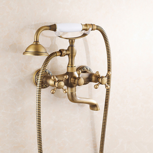 Ensemble de douche en laiton antique avec pommeau de douche de style té<span class=keywords><strong>l</strong></span>éphone à main montage mural mitigeur d'<span class=keywords><strong>eau</strong></span> chaude et froide robinet de baignoire - Product Image 3