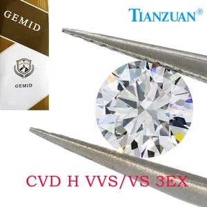 CVDダイヤモンドHカラー1ct -1.7ct VvS1/VS1透明度3EXカッティングラウンドGEMID認定ホワイトカラーラボ成長ダイヤモンドルーズストーン