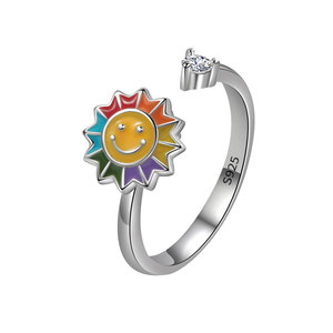 All'ingrosso girevole zircone girasole faccina sorridente ansia e irritabilità di moda rotante anello gioielli regalo per adolescente femminile - Product Image 5