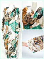 Robe longue fluide à motif de feuilles dynamiques, coupe ample et aérienne, manches longues, tenue inspirée de l'Abaya décontractée pour femmes musulmanes