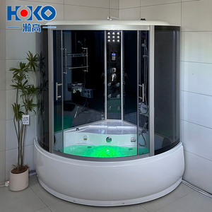 Moderna Cabina Doccia Rotonda di Lusso con Bagno Turco e Sauna in Acrilico Vetro Temperato Telaio in Alluminio e Pannello di Controllo Quadrato - Product Image 1