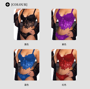 Cộng Với Kích Thước Ren Bralette Màu Đen Thêu Hai Mảnh Đồ Lót Áo Ngực Và Quần Lót Set Cho Phụ Nữ - Product Image 2