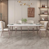 Table à manger moderne de luxe en acier inoxydable doré avec plateau en marbre pour la salle à manger, ensemble de table à manger