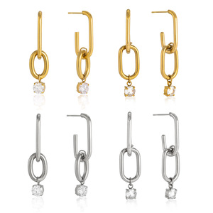 Pendientes colgantes geométricos de acero inoxidable con circonita y engaste de garra para uso diario - Product Image 5