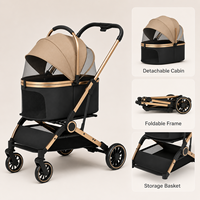 Poussette portable pour animaux de compagnie, pliable, avec cadre en alliage d'acier au carbone, cabine amovible pour chats et petits chiens, logo personnalisé