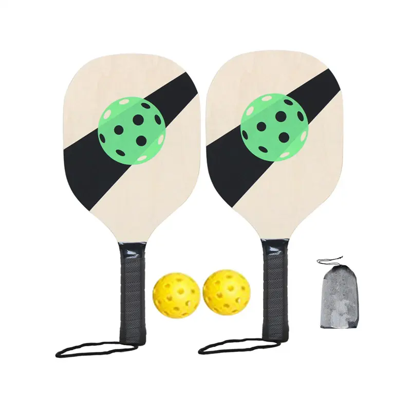 Beginner Paddle Set with Mesh Carry Bag Kids Wooden Portable Racquet Pickleball Rackets