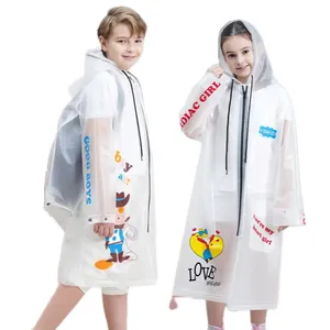 High quality cartoon TPU waterproof children's backpack and raincoat with zipper reflective strip for 9-15 years old children