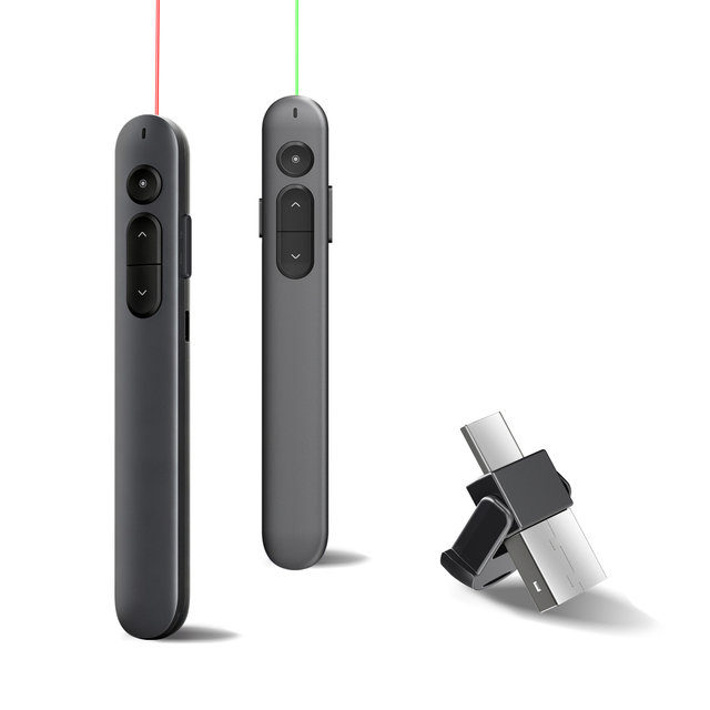 Wireless Presentation Clicker Dual Receiver 2.4GHz PPT Remote Control USB a USB C Laser Pointer Presenter for Meeting Teaching