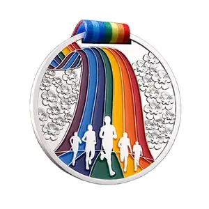 Medalla de maratón lista agradable personalizada proveedor oro plata bronce Color Medio Maratón correr medallas con cinta