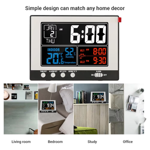 Réveil numérique <span class=keywords><strong>de</strong></span> bureau en plastique avec double alarme, calendrier, température, humidité, rétroéclairage réglable et support intégré pour la maison - Product Image 4