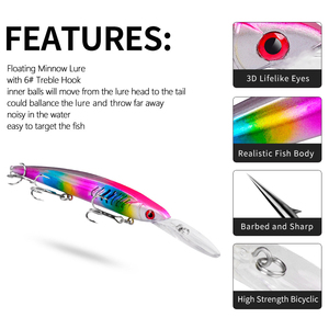 Leurre de pêche flottant Minnow 15 cm 12 g, leurre artificiel pour achigan, leurre dur en plastique, crankbait avec hameçon triple, wobblers - Product Image 3