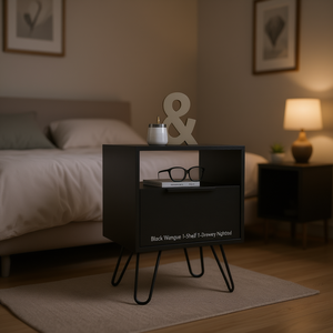 Comodino Moderno Minimalista in Wengue Nero con 1 Ripiano e 1 Cassetto per Camera da Letto - Product Image 2