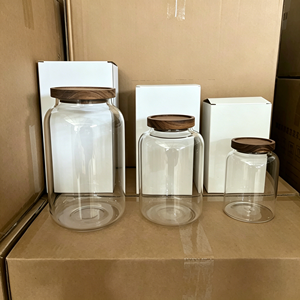 Barattolo in Vetro Grande Rotondo Fatto a Mano per Conservazione Alimenti con Coperchio Ermetico in Legno, Contenitori da Cucina in Vetro Borosilicato Trasparente - Product Image 4
