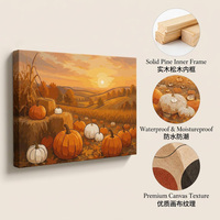 Impression murale sur toile aux tons terreux chauds, art linéaire botanique, nature morte avec vase de fruits, style ferme pour Thanksgiving