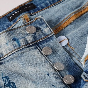 Nouveau design – Jean slim décontracté pour homme, denim bleu clair, imprimé lettres, délavé vintage, coupe droite - Product Image 5