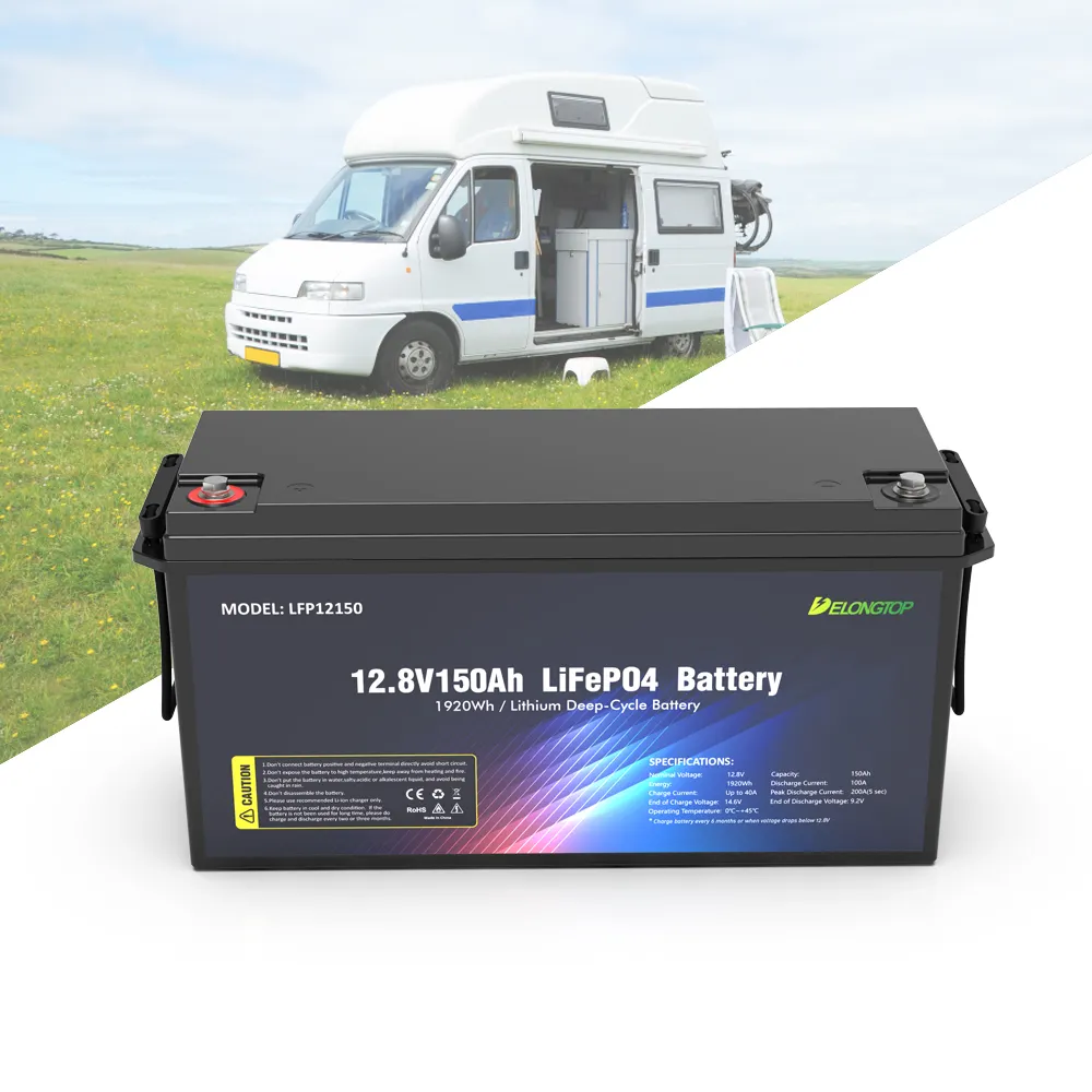 Batería libre de mantenimiento de fábrica de Delong, batería solar para caravana Marina RVing, 12V, 150ah, 12,8 V, batería Lifepo4, reemplazo de plomo ácido AGM