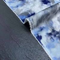 Tissu en double georgette extensible 93% soie de mûrier 7% élasthanne 19mm, imprimé numérique bleu encre, pour robe