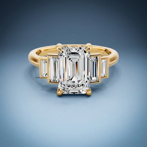 <b>Emerald</b> Cut IGI Certified Lab Grown Diamond Three Stone Engagement <b>Ring</b> in 10K 14K 18K Gold 925 935 <b>Silver</b> Fine Jewelry - Product Image 1