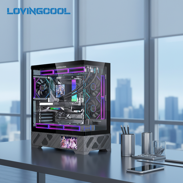 LOVINGCOOL New Arrival Black ATX/MATX Computer Chassis Casing with LCD Screen Full Tower Gaming Desktop Metal CPU PC Case Fan