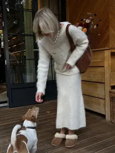 Completo Invernale Blubelle in Maglia a 2 Pezzi per <span class=keywords><strong>Donna</strong></span>, Maglione <span class=keywords><strong>Oversize</strong></span> con Gonna a Vita Alta, Abbigliamento Casual Elegante - Product Image 5