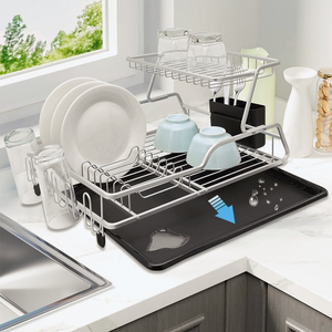 Estante de Almacenamiento de Vajilla de Sobremesa de Doble Capa de Aluminio Anodizado PP Tipo Vertical con Bandeja Recolectora, Modelo de Cocina con Expansión Vertical OEM - Product Image 5
