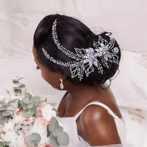  2023 Mode Bruid Bruiloft Hoofdband Crystal Hair Vine Zilver Strass Bloem Haarstuk Bruids Bruiloft Haaraccessoires