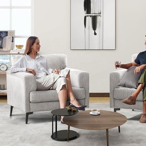 Poltrona Moderna in Tessuto Grigio Chiaro, Sedia Imbottita Singola con Gambe in Metallo <span class=keywords><strong>Nero</strong></span> per Soggiorno, Camera da Letto, Ufficio - Product Image 3