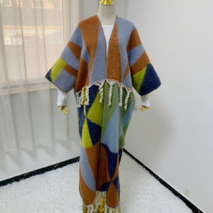 Autunno inverno caldo Vintage a maniche lunghe alla moda Casual cardigan con nappe giacche Color Block da donna <span class=keywords><strong>cappotto</strong></span> da donna - Product Image 4