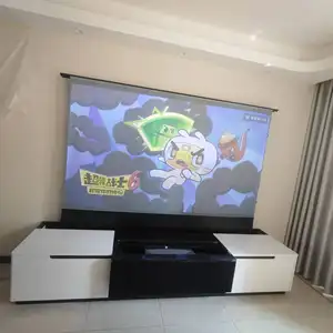 100 inch motorized floor rise up pet crystal CBSP alr projection screen with different color TV cabinet