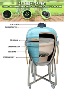 Auplex 23 inch Thêm lớn ngoài trời Bếp than nướng thịt nướng Kamado - Product Image 4