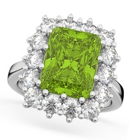 Anillos Modernos Clásicos y Elegantes con Corte Ovalado de Peridoto Creado en Laboratorio, con Diamantes y Baño de Oro de 14K
