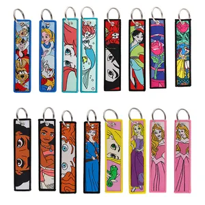 Promotionele Geweven Sleutelhanger Schattige Prinses Elsa Aurora Belle Ontwerp Anti Verloren Accessoires Decoratie Tags Geborduurde Sleutelhangers