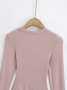 CNSHELL Haut à <span class=keywords><strong>Manches</strong></span> Longues Col Rond Basique Doux et Ajusté en Micro-Côtes Élastiqué Court pour Femme - Product Image 3
