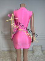 Robe rose vif à strass et plumes, design unique Ocstrade, robe de soirée scintillante pour femmes, robe de danse du ventre