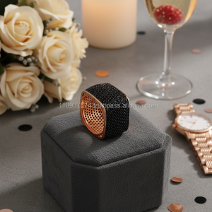 Oro rosa P. Anillo de compromiso de Plata de Ley 925K, banda de boda, piedra negra, 9 filas - Product Image 3