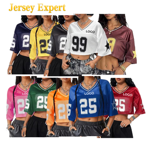 Nuovo Design Crop Top Oversize da Donna, MOQ Basso, Logo Personalizzato, Manica 3/4, Spalla Scesa, Maglie da Calcio, T-Shirt Boxy da Donna - Product Image 3