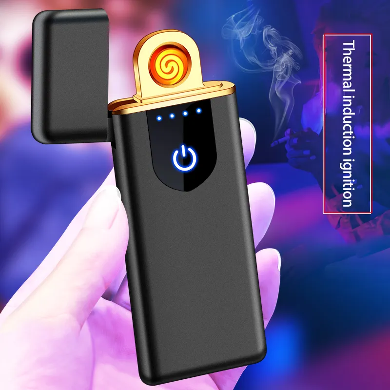 Pemantik Api Gulungan Panas Pengisi Daya USB, Pemantik Rokok Isi Ulang Induksi Sidik Jari Elektronik Tahan Angin Logam Kreatif