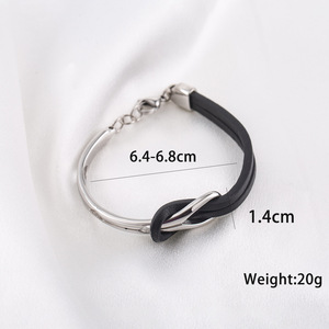 Pulsera de Nudo Infinito Geométrico de Cuero PU Negro y Acero de Titanio para Hombre, Joyería de Moda - Product Image 4