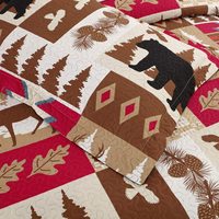 Housse de literie de cabine à carreaux rustique, couverture réversible, ample, cerf, faune, Patchwork de couette à carreaux, décor de maison, ours noir