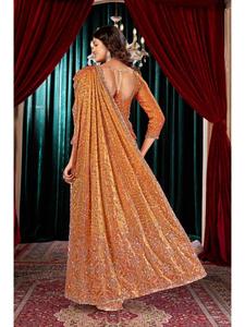 Wholesale Premium Heavy Fandy <b>Satin</b> Designer <b>Saree</b> with Artistic Heavy Beads Embroidery Work Matching Designer Blouse Wedding - Product Image 3