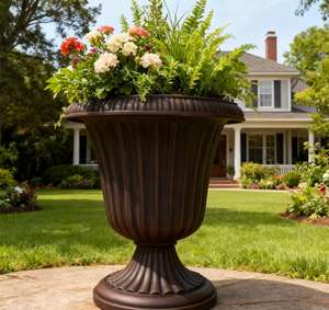 Винтажный рифленый цветочный горшок на подставке из полипропилена, бронзовый, текстурированный, 12 дюймов, матовый, с дренажным отверстием, прочный, легкий, для дома - Product Image 6