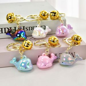 Electroplating Dolphin Keychain Sparkling Acrylic Pendant with Bell Cute Marine Animal <b>Bag</b> <b>Charm</b> Wholesale - Product Image 1