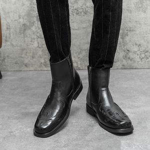 Botas vaqueras de hombre con cremallera lateral, tacón bajo, bordado y detalles de costura, estilo cowboy - Product Image 2